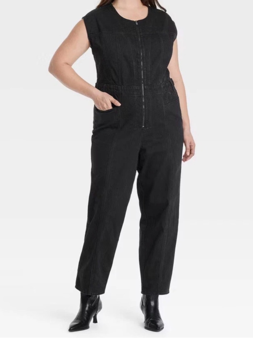 NWT Universal Thread Black Denim Sleeveless Zip-Front Jumpsuit Size Plus 17